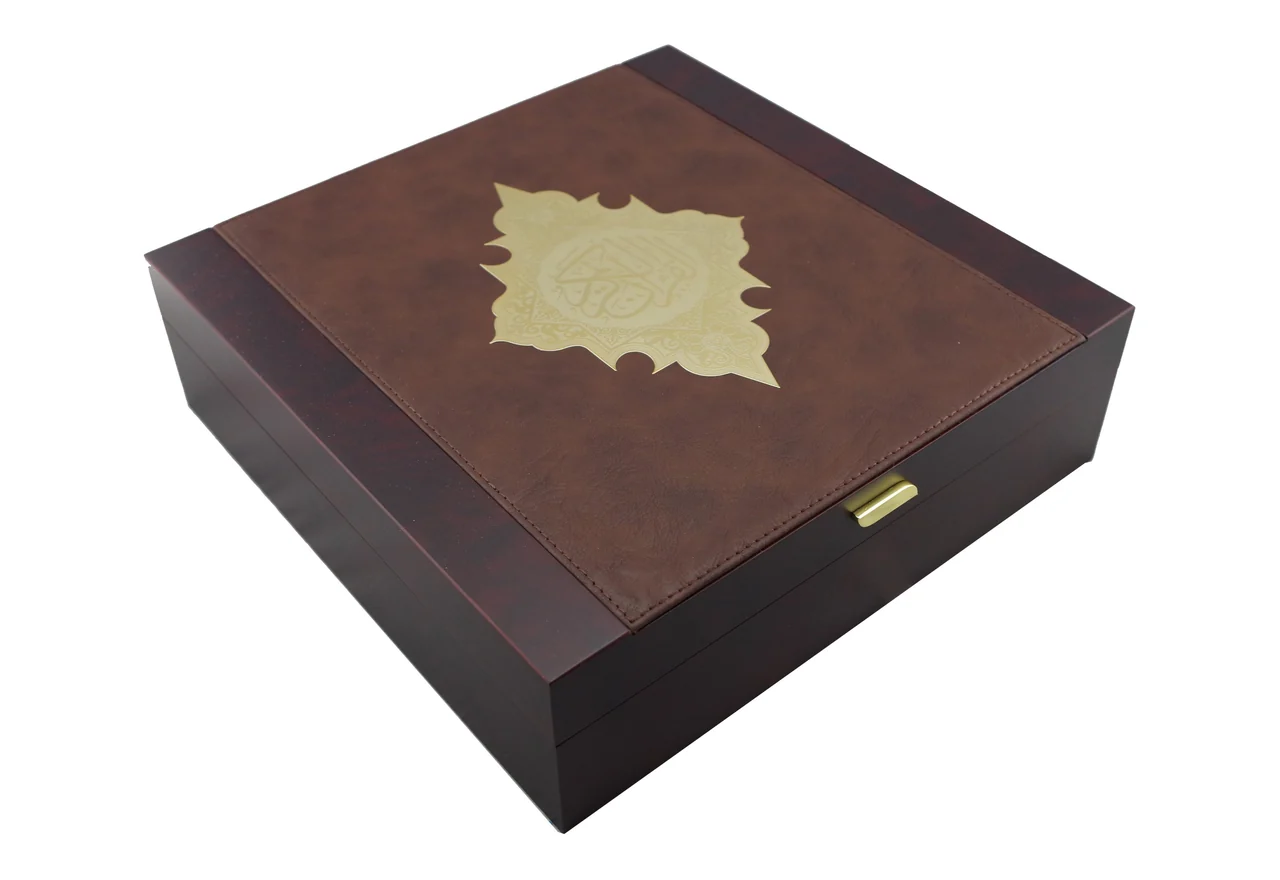 Wooden Qur'an box with a leather panel, item 82421
