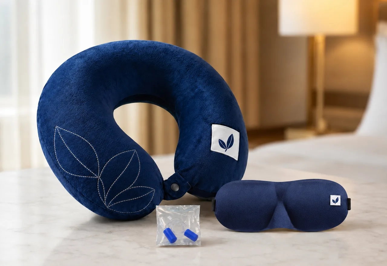 Neck pillow, eye mask and ear plugs, item HRT-221 / HRT-222
