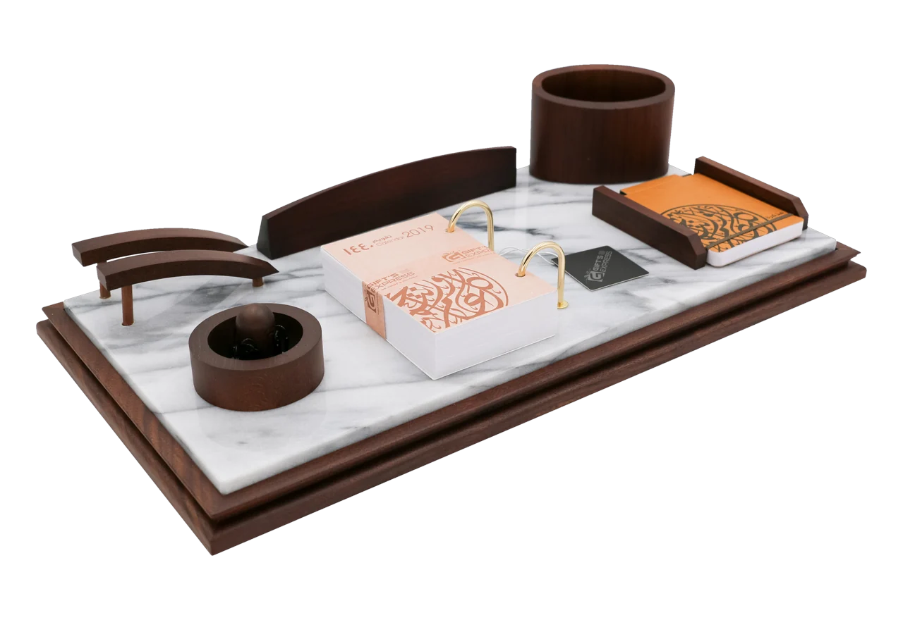 White marble and walnut calendar set, royal desk calendar, item 23ME03