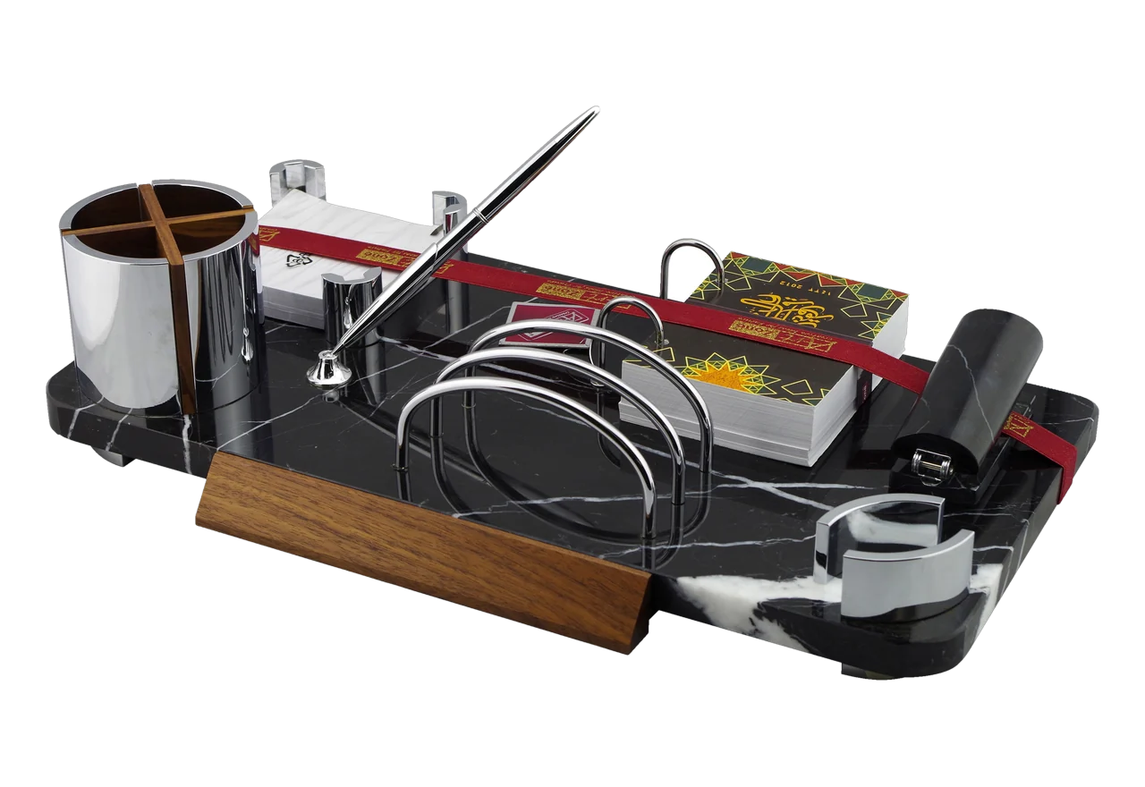 Black marble and chrome calendar set, royal desk calendar, item 7822MBB